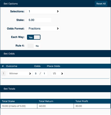 betting calculator each way